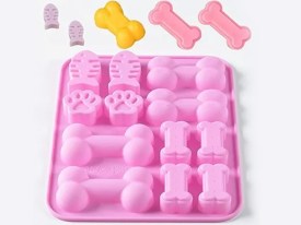Molde silicona 12 figuras huellitas y pescado